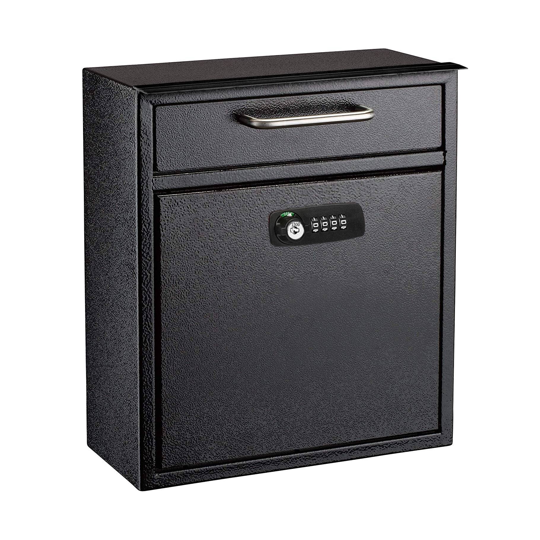AdirOffice - Drop Box Medium Steel Wall-Mounted Drop Box Mailbox with Combination Lock - Black