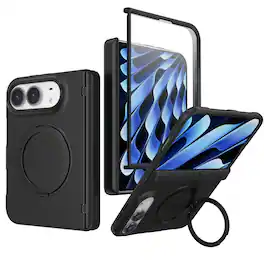 Dteck - Magnetic Case for Apple iPhone Duo with Screen Protector , 360° Rotating Kickstand Shockproof Hinge Cover - Black
