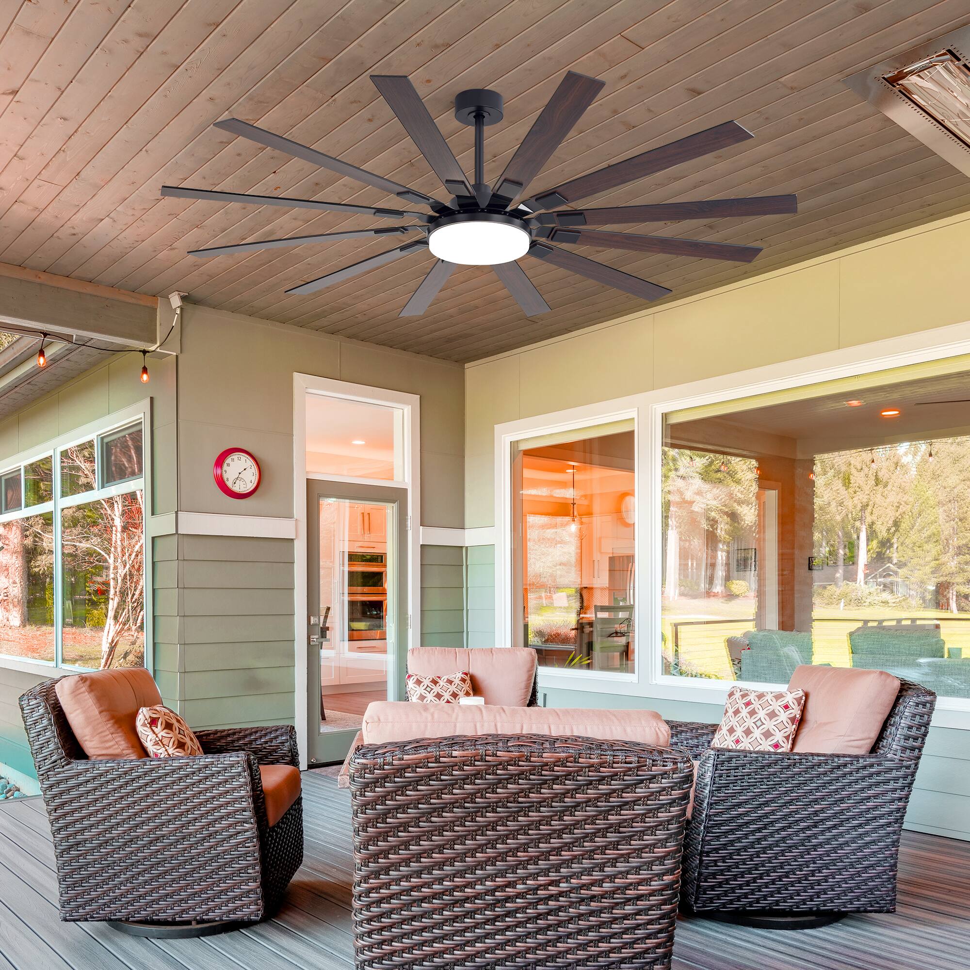 Alt View 7. Breezary - 72-Inch Ceiling Fan with LED Light, 12-Blade Design, DC Motor, Reversible Airflow, 6 Speeds, Timer and Remote Control - Black and Walnut.