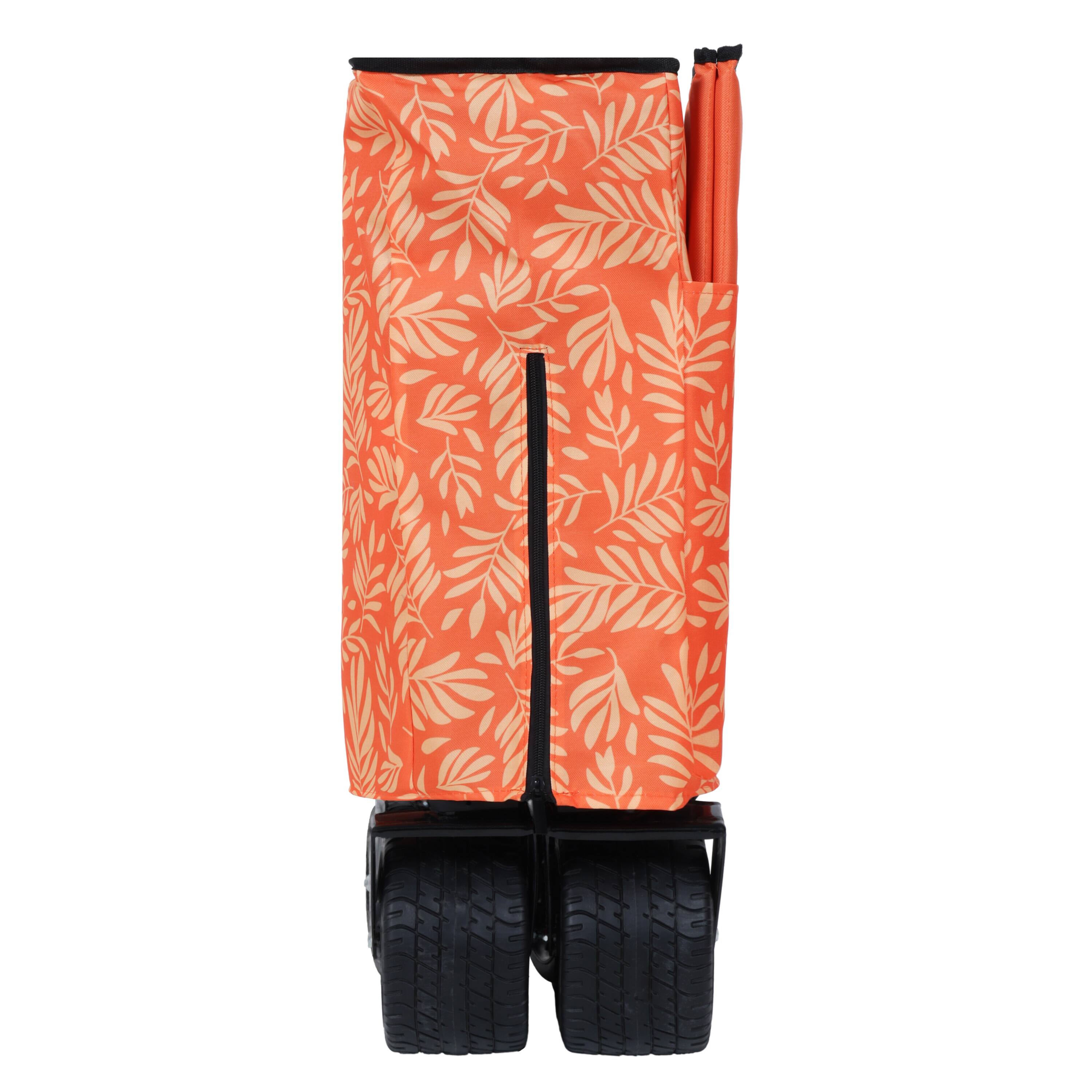 Alt View 4. Mondawe - 480lbs Heavy-Duty Folding Wagon Utility Carts w/ Picnic Mat, All-Terrain Wheels, Brakes & Pockets - Orange.