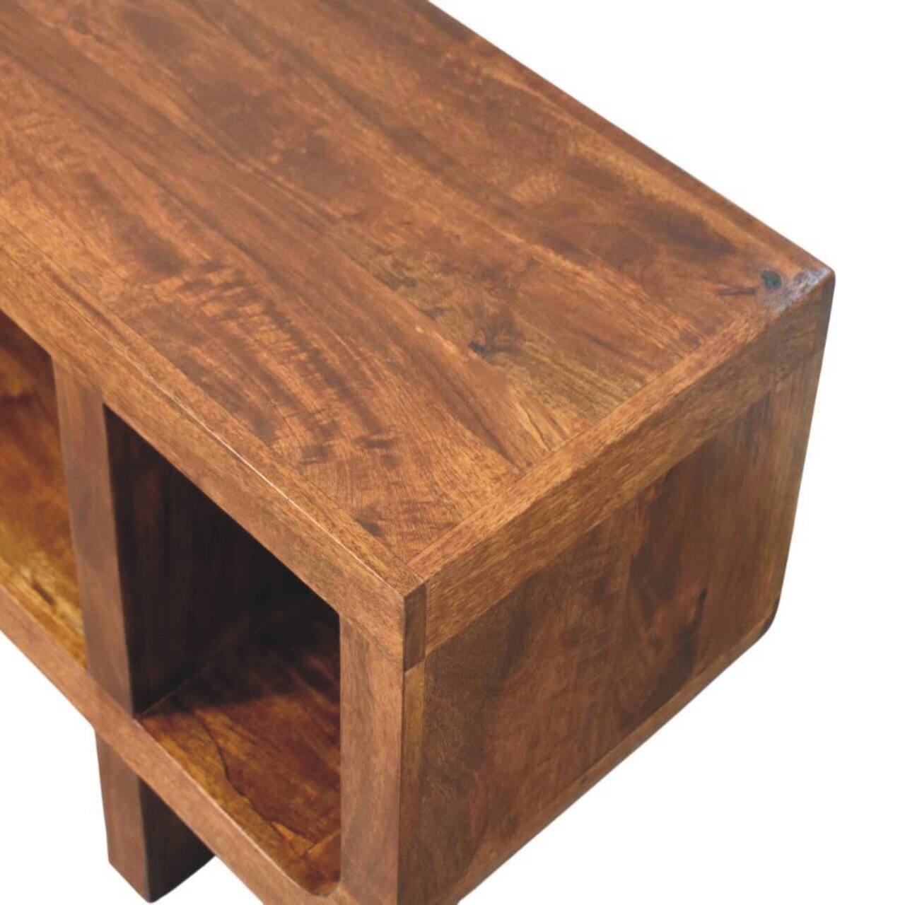 Alt View 1. Artisan Furniture - Artisan Furniture Solid Wood Orion Curved Chestnut Media Unit, Open Shelves, Dark Brown - Dark Brown.