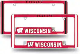 Rico Industries - Wisconsin NCAA Badgers (Set of 2) Chrome Metal License Plate Frames with Bold Full Frame Design - Multi