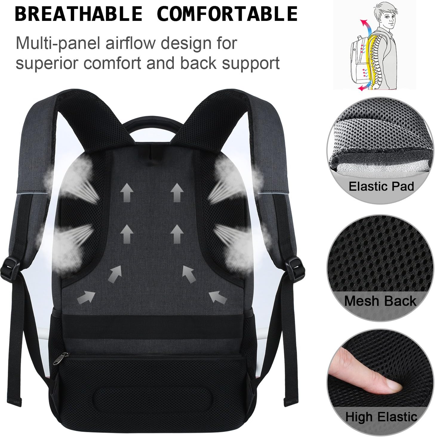BREATHABLE COMFORTABLE

Multi-panel airflow design for superior comfort and back support

- Elastic Pad
- Mesh Back
- High Elastic