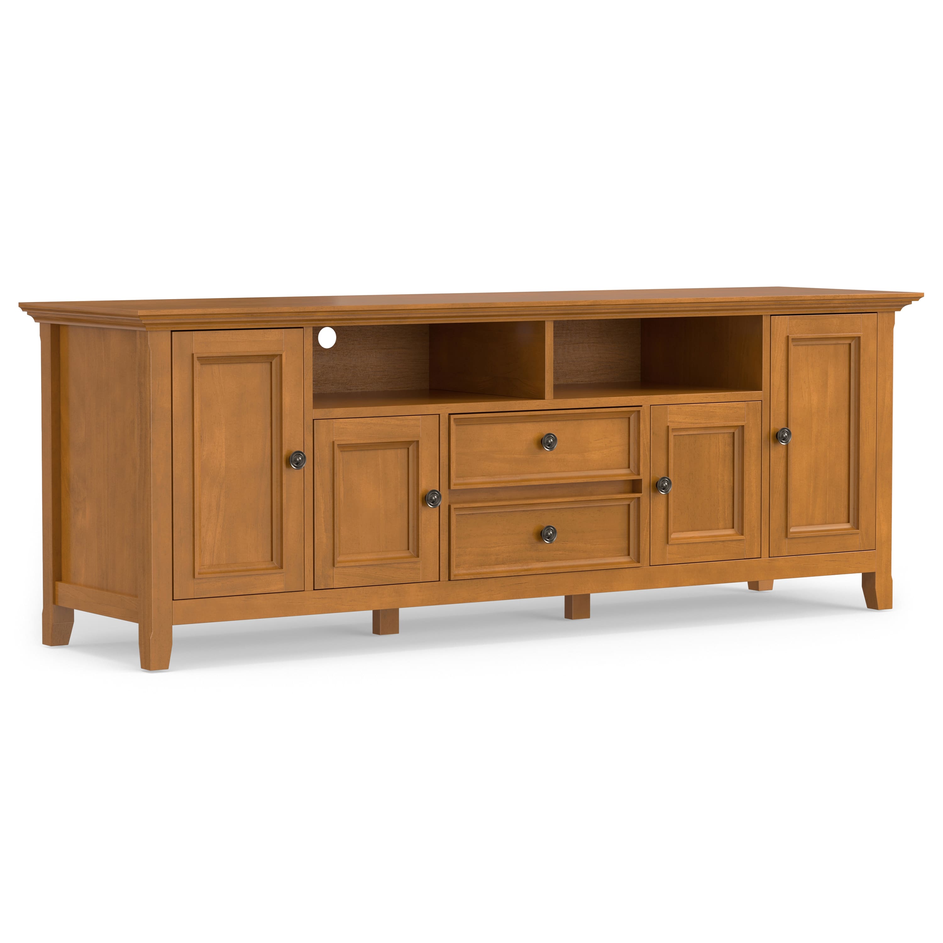 Simpli Home - Amherst 72 inch Wide Solid Wood Transitional TV Stand - Light Golden Brown
