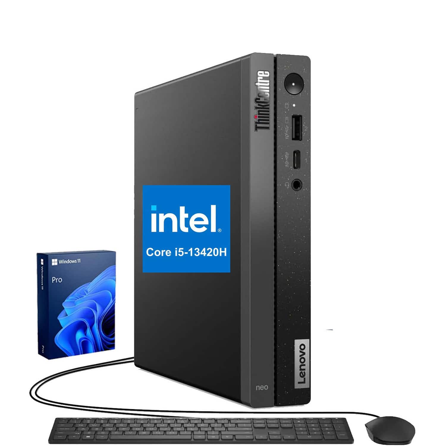 Lenovo - ThinkCentre neo 50q Desktop - Intel Core i5-13420H with 32GB RAM – 1TB SSD - Wired K & M - Adata 64GB USB Drive - Black