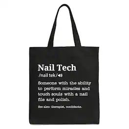OrnamentallyYou - Nail Tech Definition Canvas Tote Bag, Funny Gift Shopper for Nail Hustler - Black