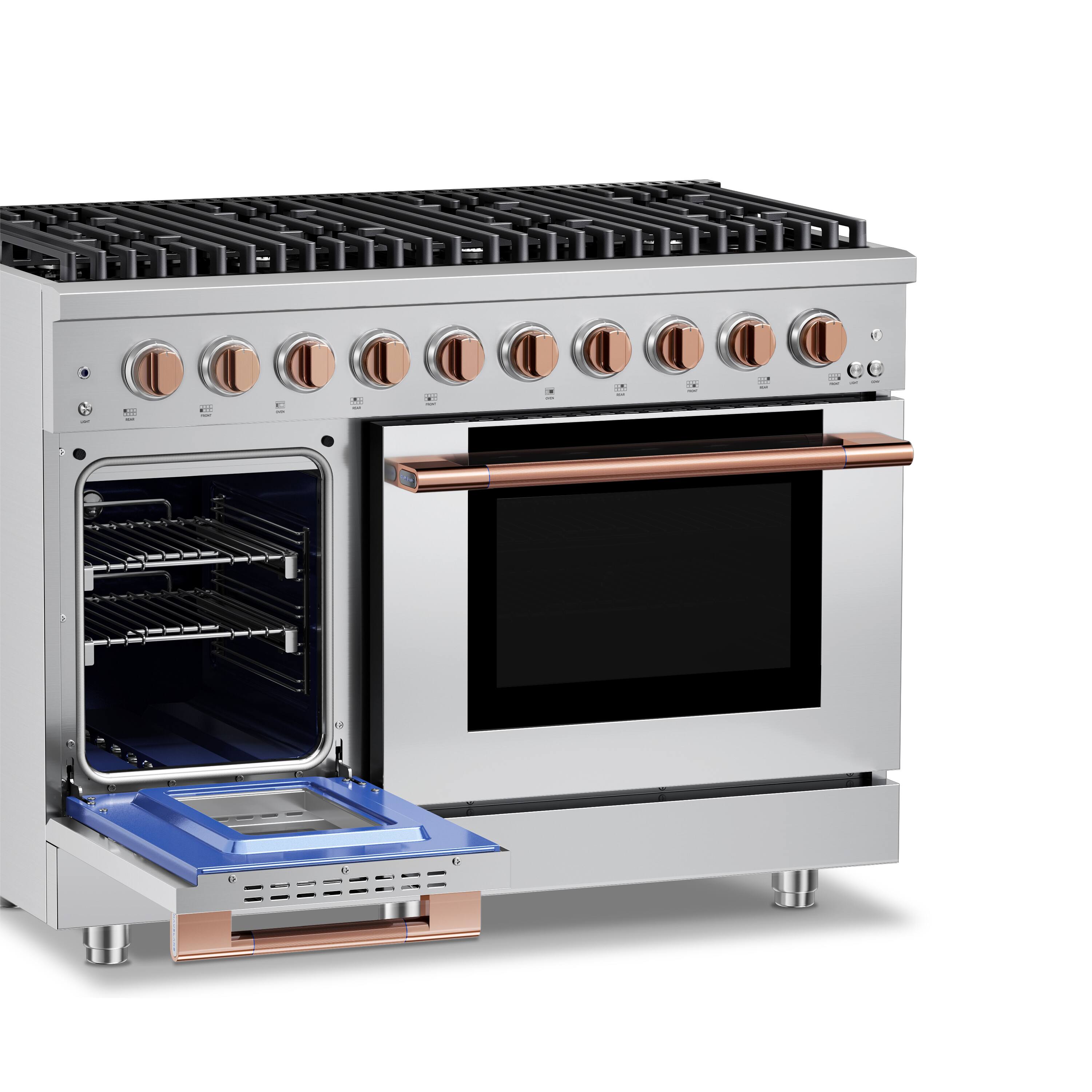 Alt View 3. Hauslane - HausPro 48 in. 8 Burners Gas Range in Rose Gold with 20,000 BTU and Double Oven with 5 Rack Positions - Rose Gold.