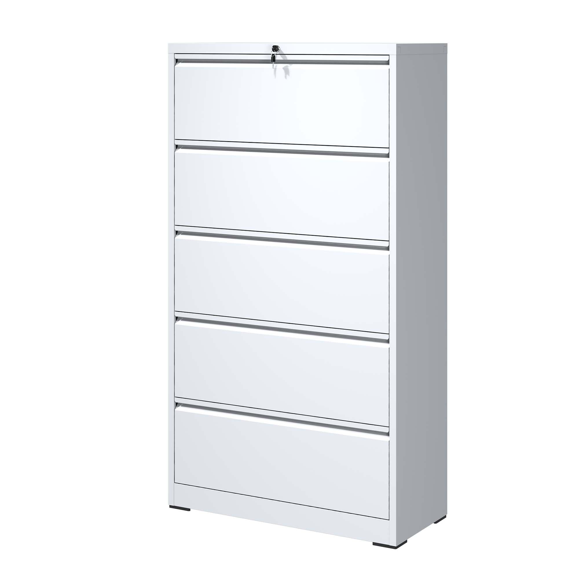 Back. Lycvki - 5-Drawer Lockable White Lateral File Cabinet - Legal/Letter/A4/F4 Size - White.