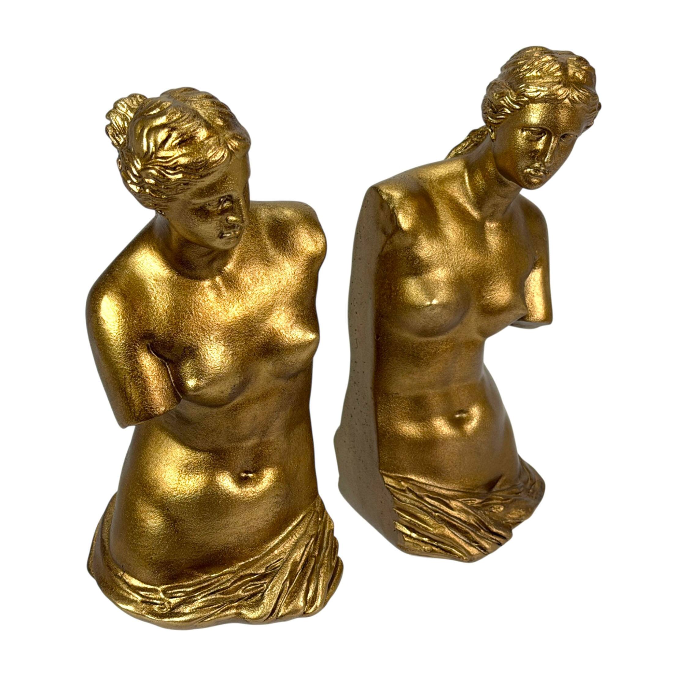 Alt View 1. Things2Die4 - Venus De Milo Bust Bookends Set of 2 Antique Gold Resin 9.75 in Tall - Gold.