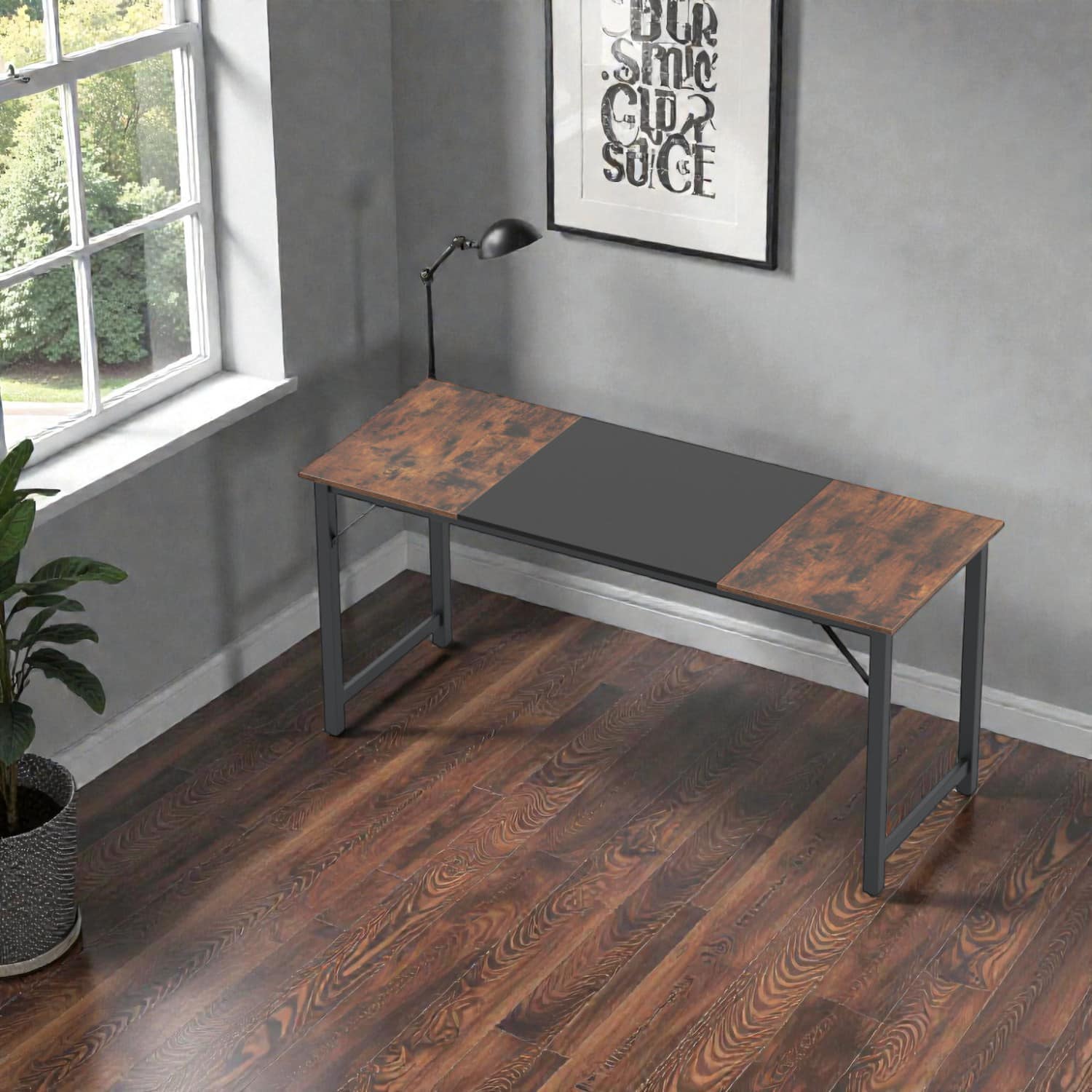 Hivvago - 63" Stylish Office Desk Featuring Durable Steel Support - Black