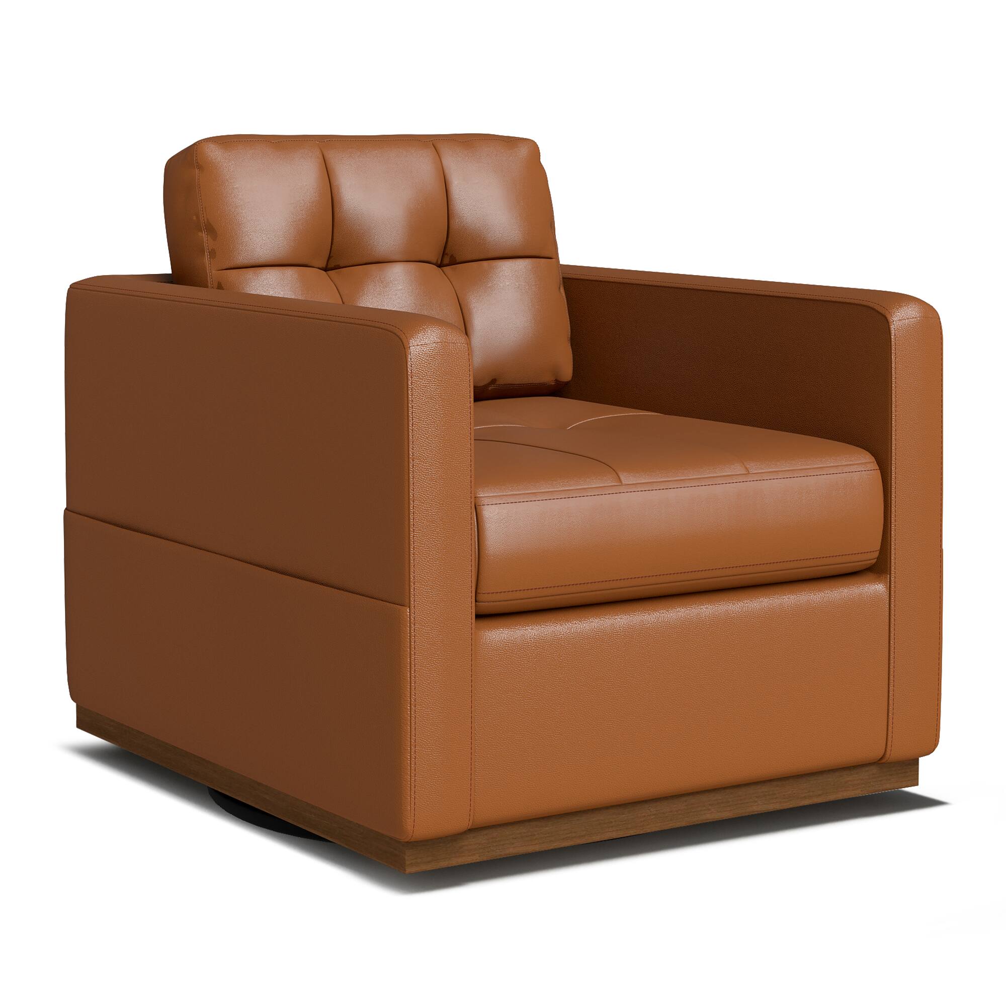 Left. Brick Attic - 34.3″Wide Waterproof Leather Swivel Armchair,  Ergonomic Solid Wood Base 360° Rotation Lounge Chair - Brown.