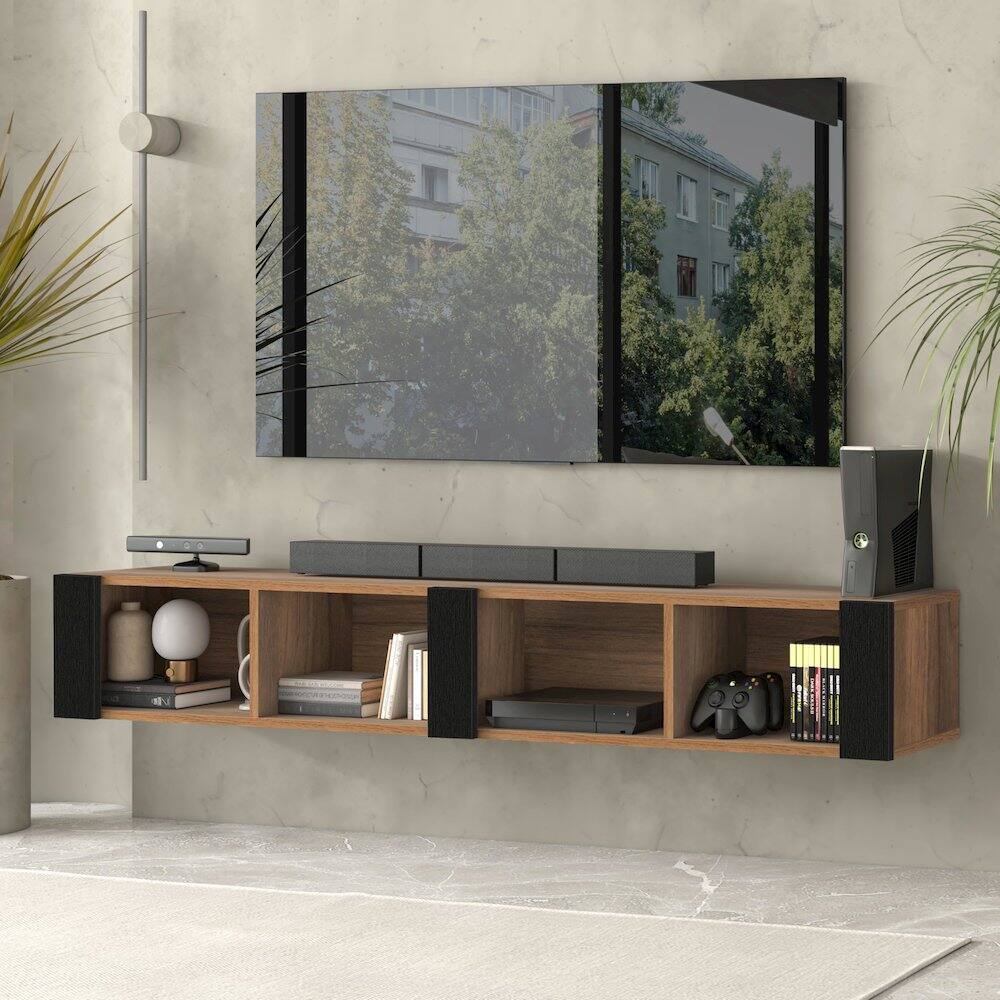 Angle. Atelier Mobili - Floating TV Stand for 75 Inch TVs – Wall Mounted Entertainment Center - Brown.