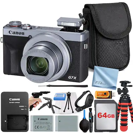 Canon Zoom Lens Canon P 4.2x IS 2: DC DO 36 1:1.8-2.8 2.8 8mm 1:1.8 G7X
Canon Battery Charger Charge Pull
Canon Battery Pack NM-13L 1250mAh
64GB SD Card
Canon Battery Charger
Canon Battery Pack NM-13L 1250mAh 3.6V 1250mAh 4.2Wh/L
ZTY Tech