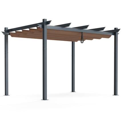 Front. Gymax - Gymax 10x12ft Outdoor Aluminum Retractable Pergola Canopy Shelter Grape Trellis Brown - Brown.