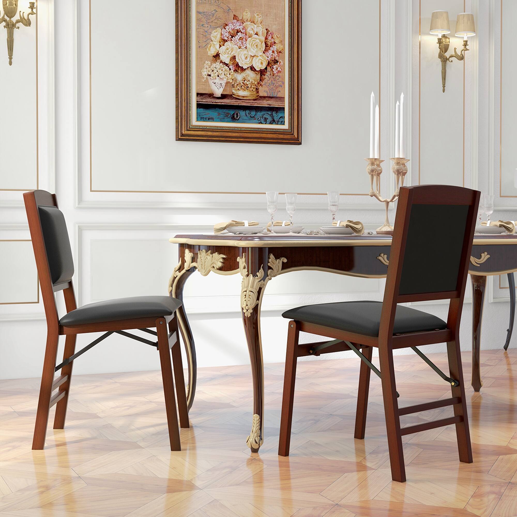 Alt View 1. Costway - Costway 2 Pack Folding Dining Chairs Foldable Chairs with PVC Padded Seat & High Backrest - Black,Brown.