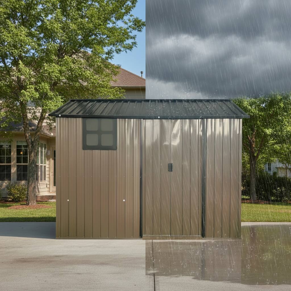 Alt View 2. Anysun - 8x6 FT Weatherproof Galvanized Steel Outdoor Storage Shed with Sliding Door, Window & Vents - Brown.