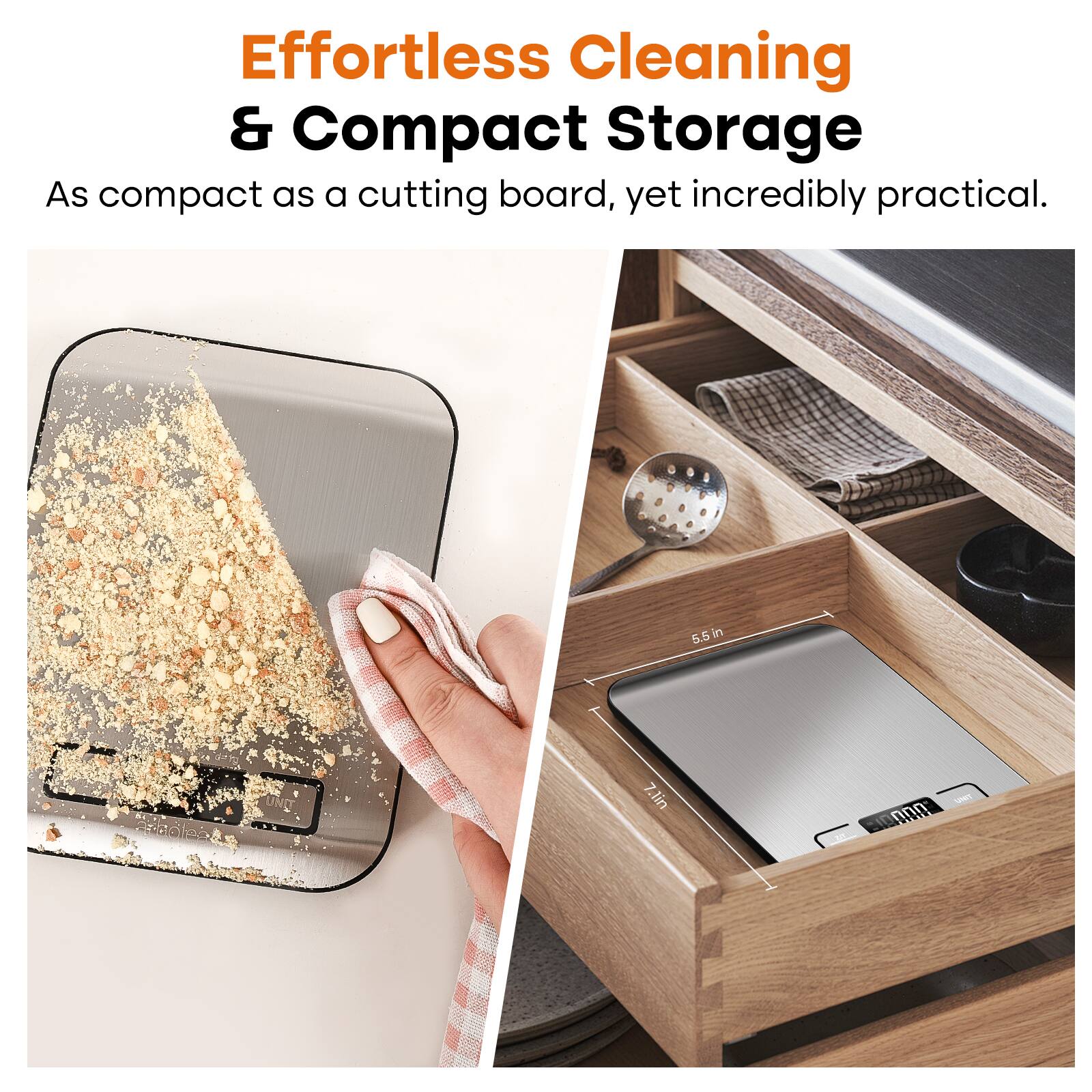 Effortless Cleaning & Compact Storage: As compact as a cutting board, yet incredibly practical. 5.5 in x 7.5 in.