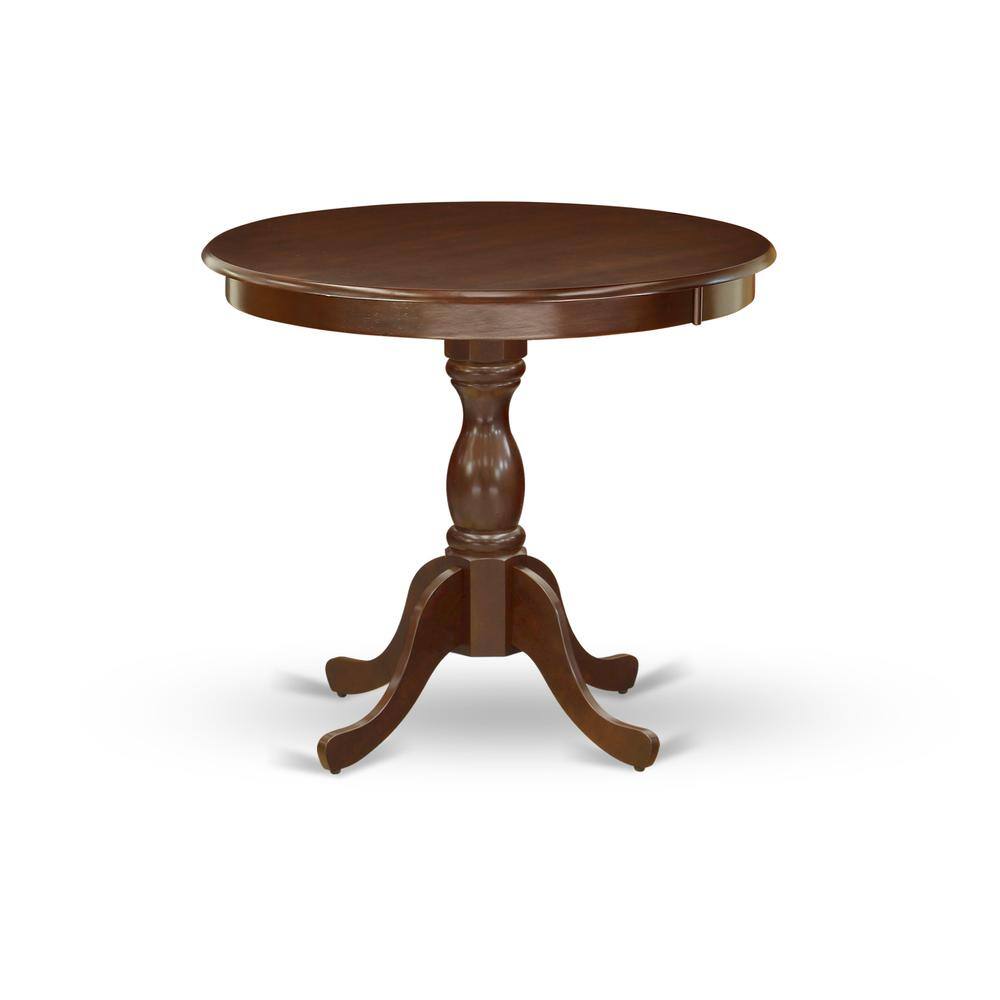 Angle. East West Furniture - AMNF3-MAH-W 3 Piece Dining Room Table Set - 1 Wooden Table and 2 Mahogany Dining Chairs - Mahogany Finish - Mahogany.