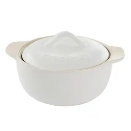 Front. Crock-Pot - Crock Pot Artisan 2.3 Quart Round Stoneware Casserole with Lid in White - White.