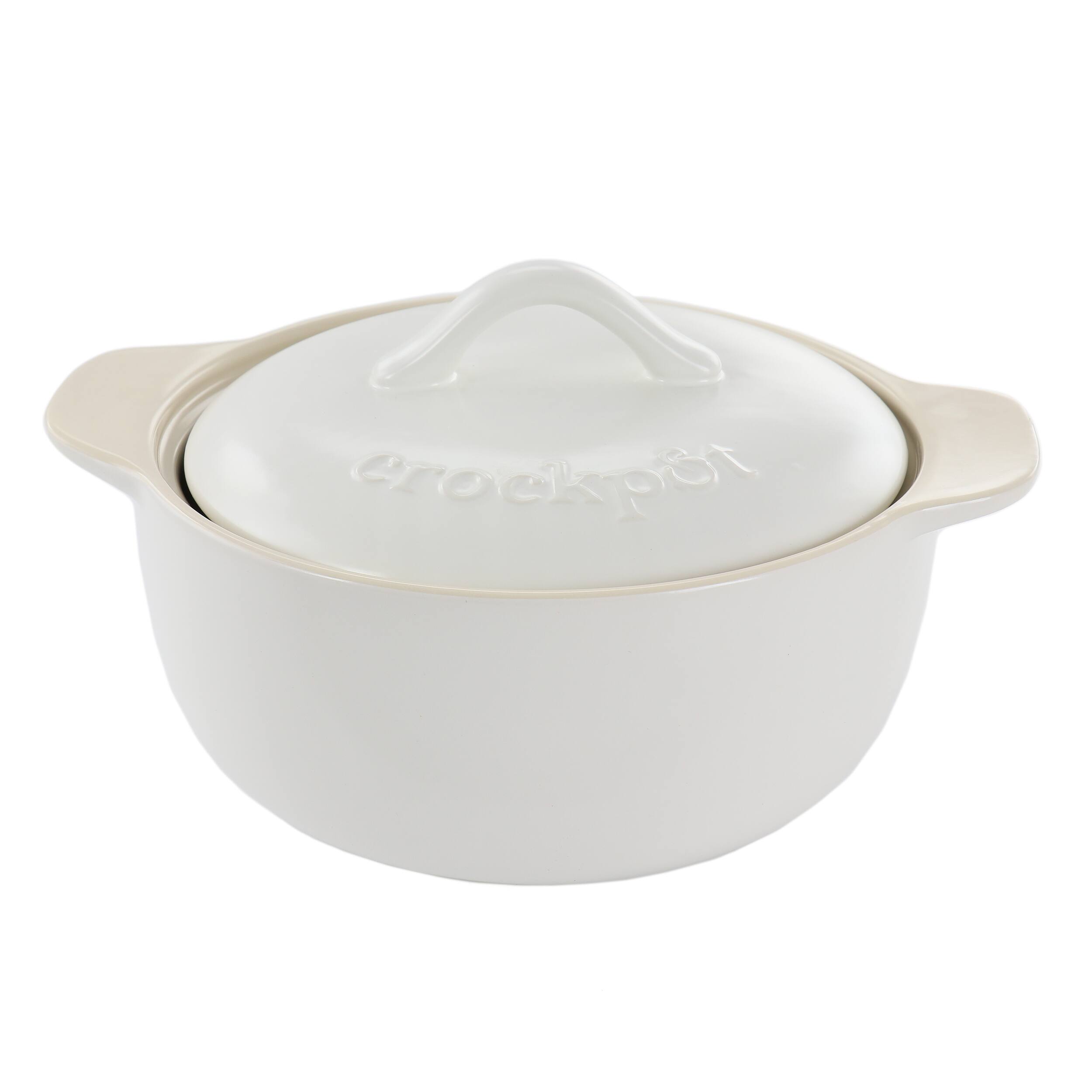 Front. Crock-Pot - Crock Pot Artisan 2.3 Quart Round Stoneware Casserole with Lid in White - White.