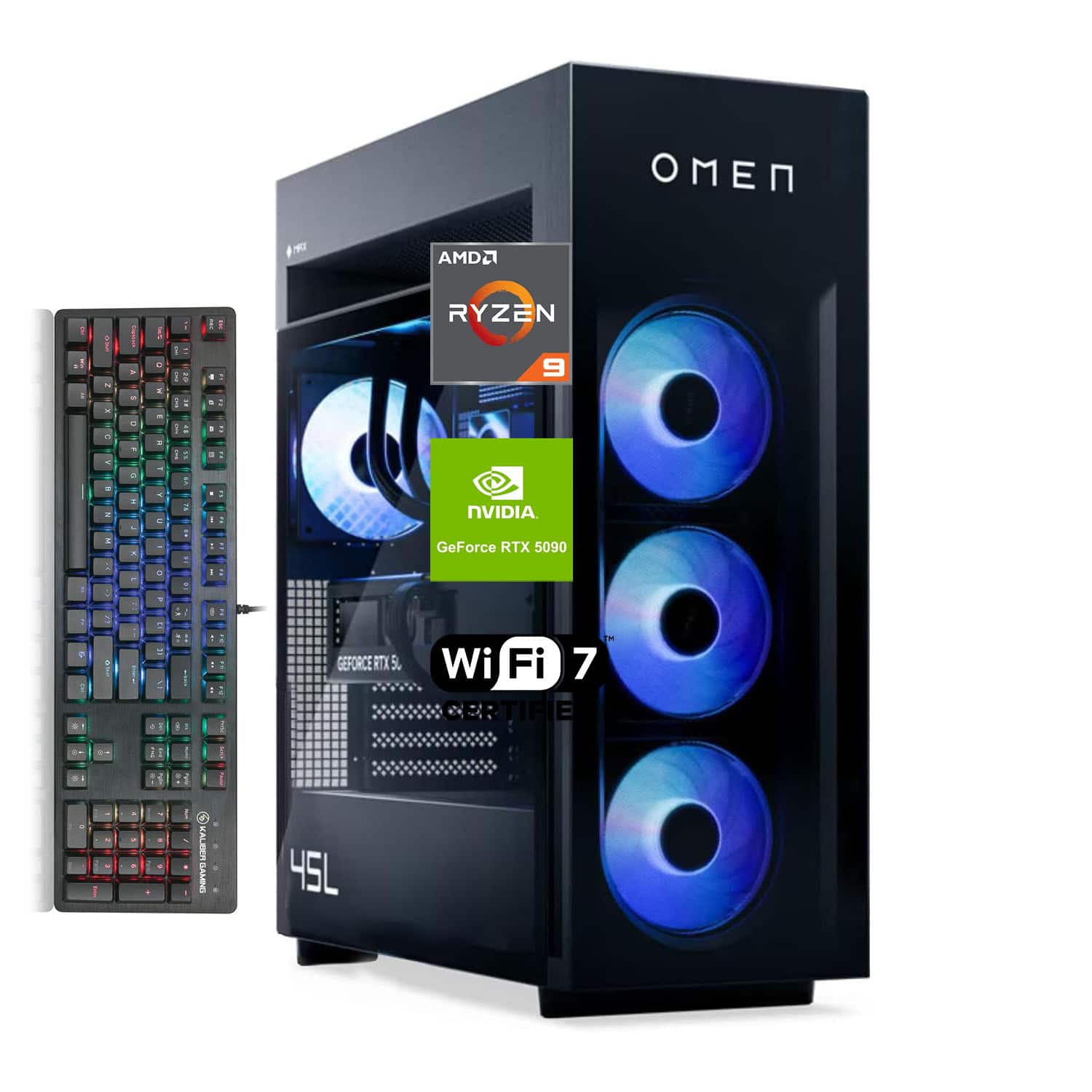 HP OMEN - MAX Desktop - AMD Ryzen 9 9900X3D - 64GB RAM, 4TB SSD - NVIDIA GeForce RTX 5090 - Wi-Fi 7 - HVER STEALTH Gaming Keyboard - Black