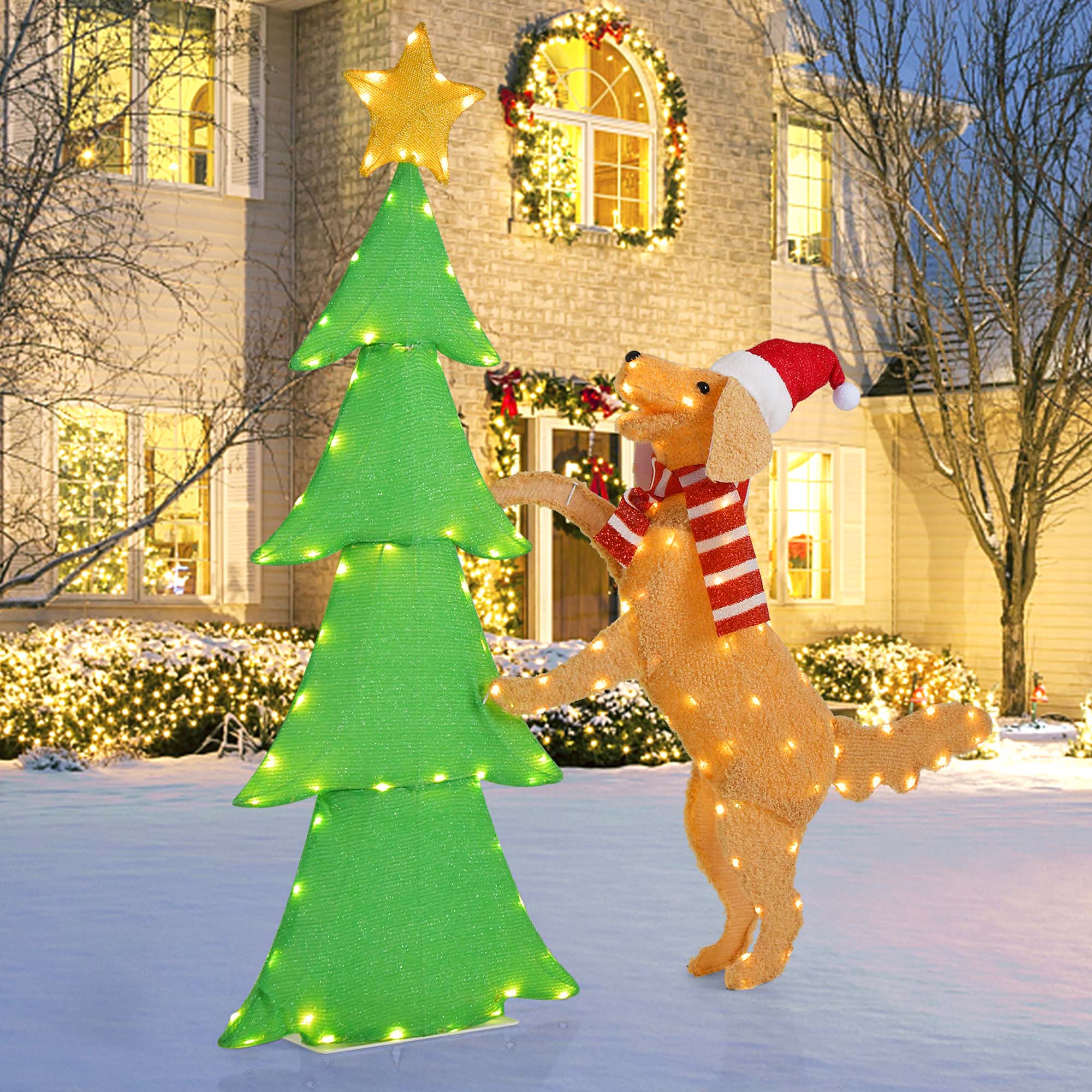 Alt View 15. Costway - 4 FT Christmas Tree & Dog Lighted Tinsel Holiday Decoration with 125 Lights - Multicolor.