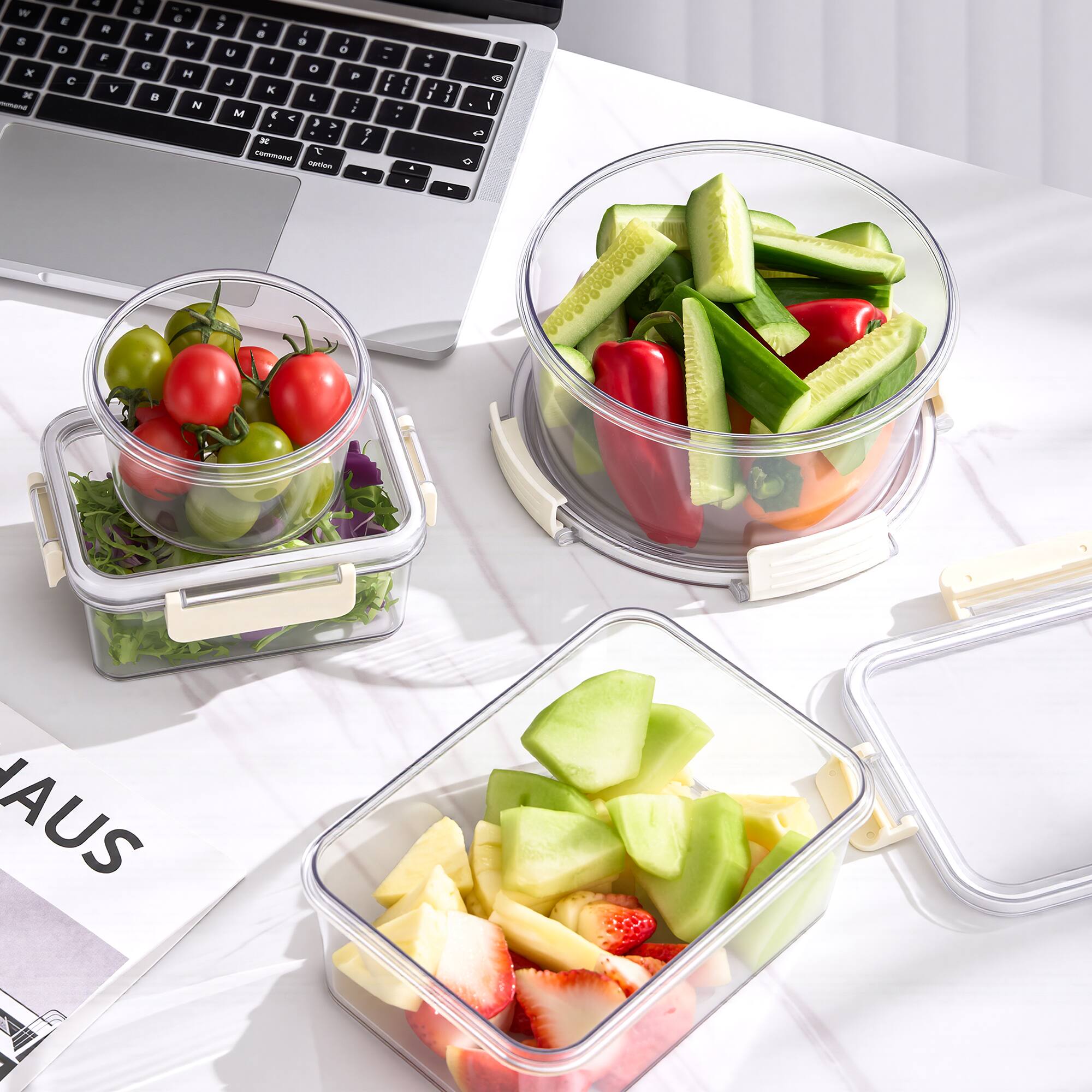 Alt View 5. Sorbus - Sorbus 4 Pack Nesting Round Plastic Food Storage Containers Stackable Meal Prep Bowls - Clear.