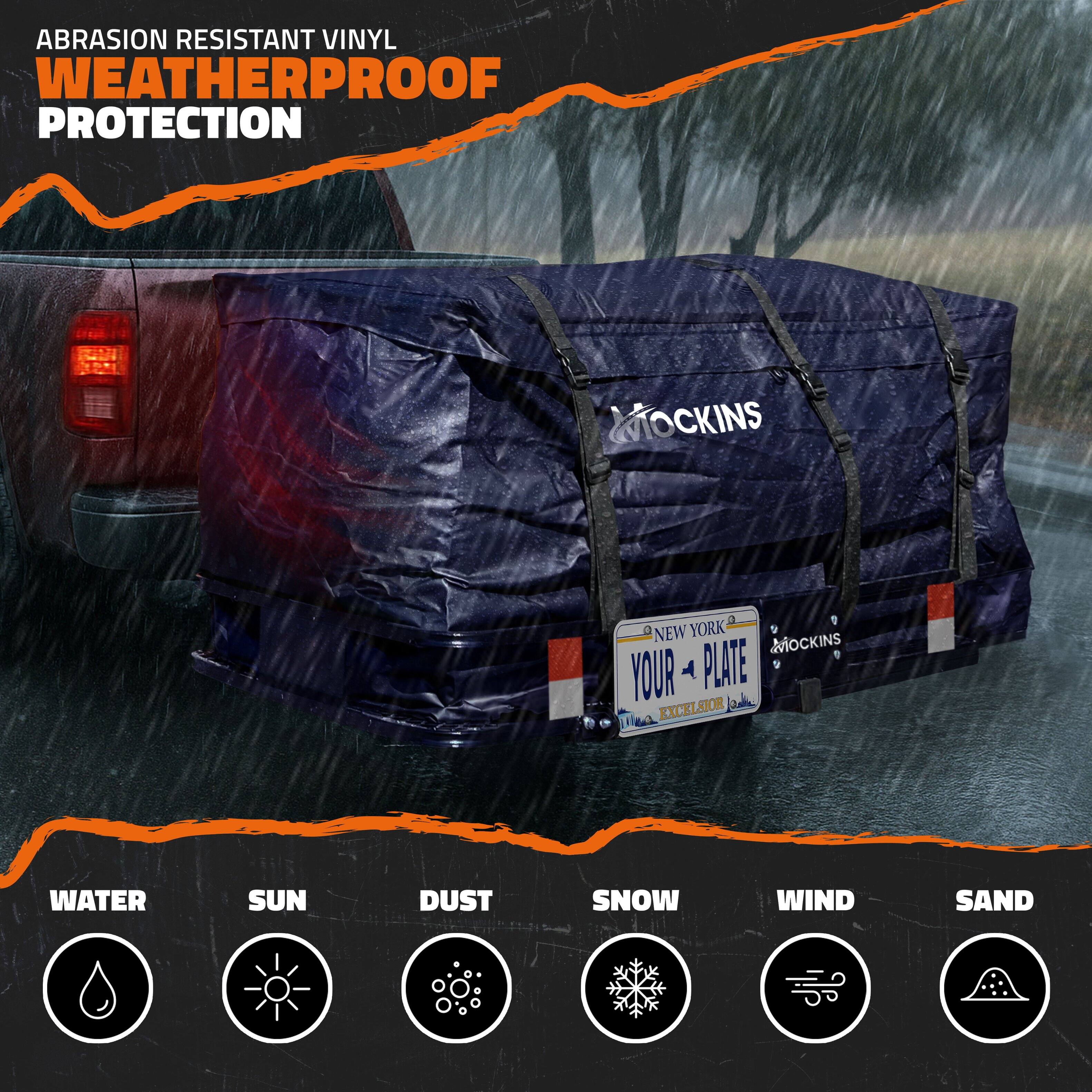 ABRASION RESISTANT VINYL  
WEATHERPROOF PROTECTION  

WATER  
SUN  
DUST  
SNOW  
WIND  
SAND  

NEW YORK  
YOUR PLATE  
EXCELSIOR  

MOCKINS