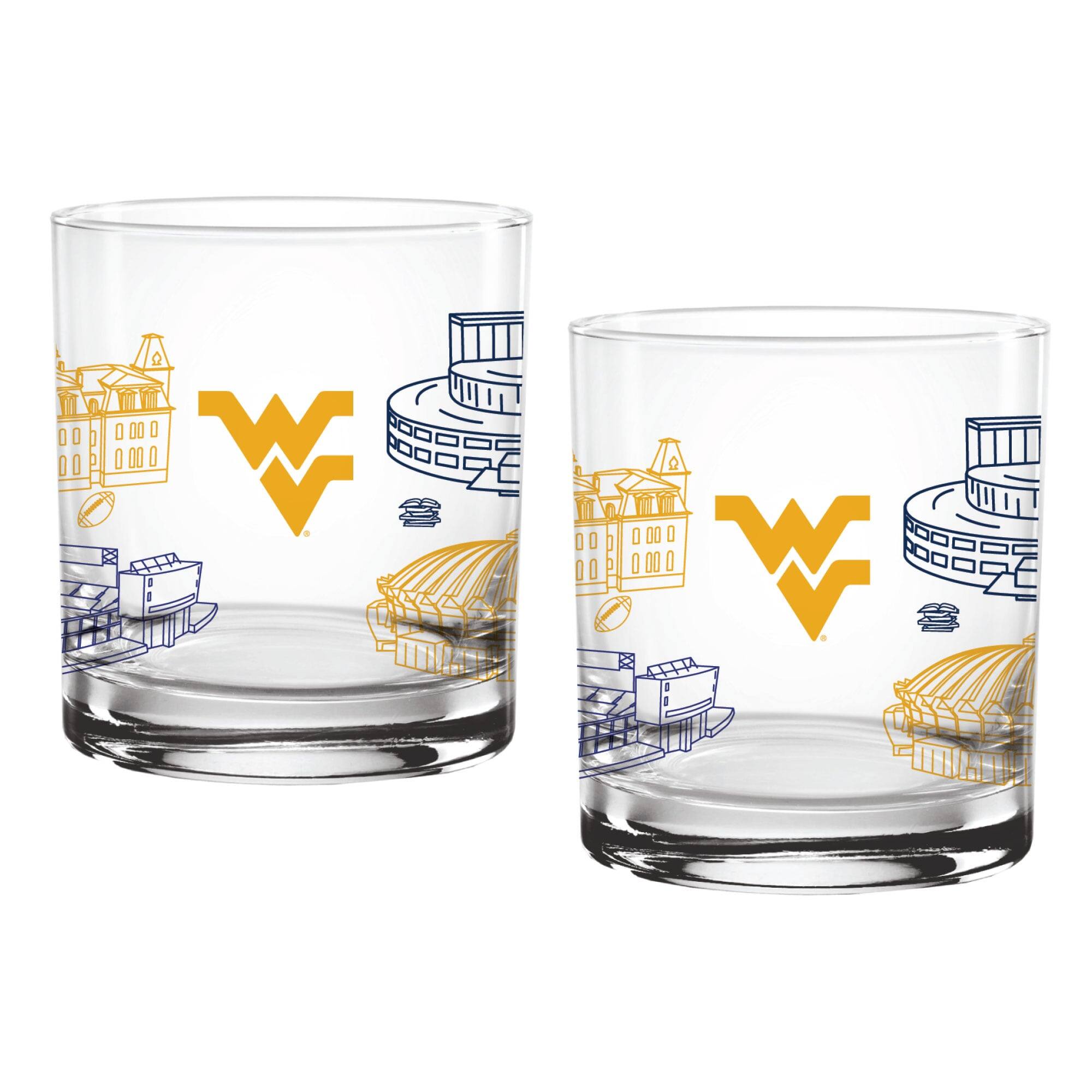 Front. Indigo Falls - West Virginia Mountaineers Two-Pack 14oz. Campus Line Art Glass - Multicolor.