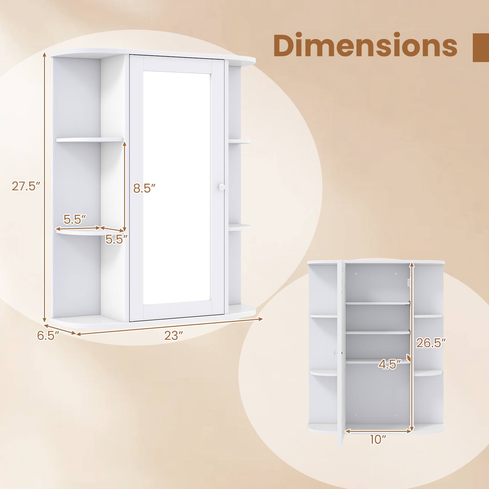 Dimensions: 27.5" x 8.5" x 5.5" x 5.5" x 6.5" x 23" x 26.5" x 4.5" x 10"