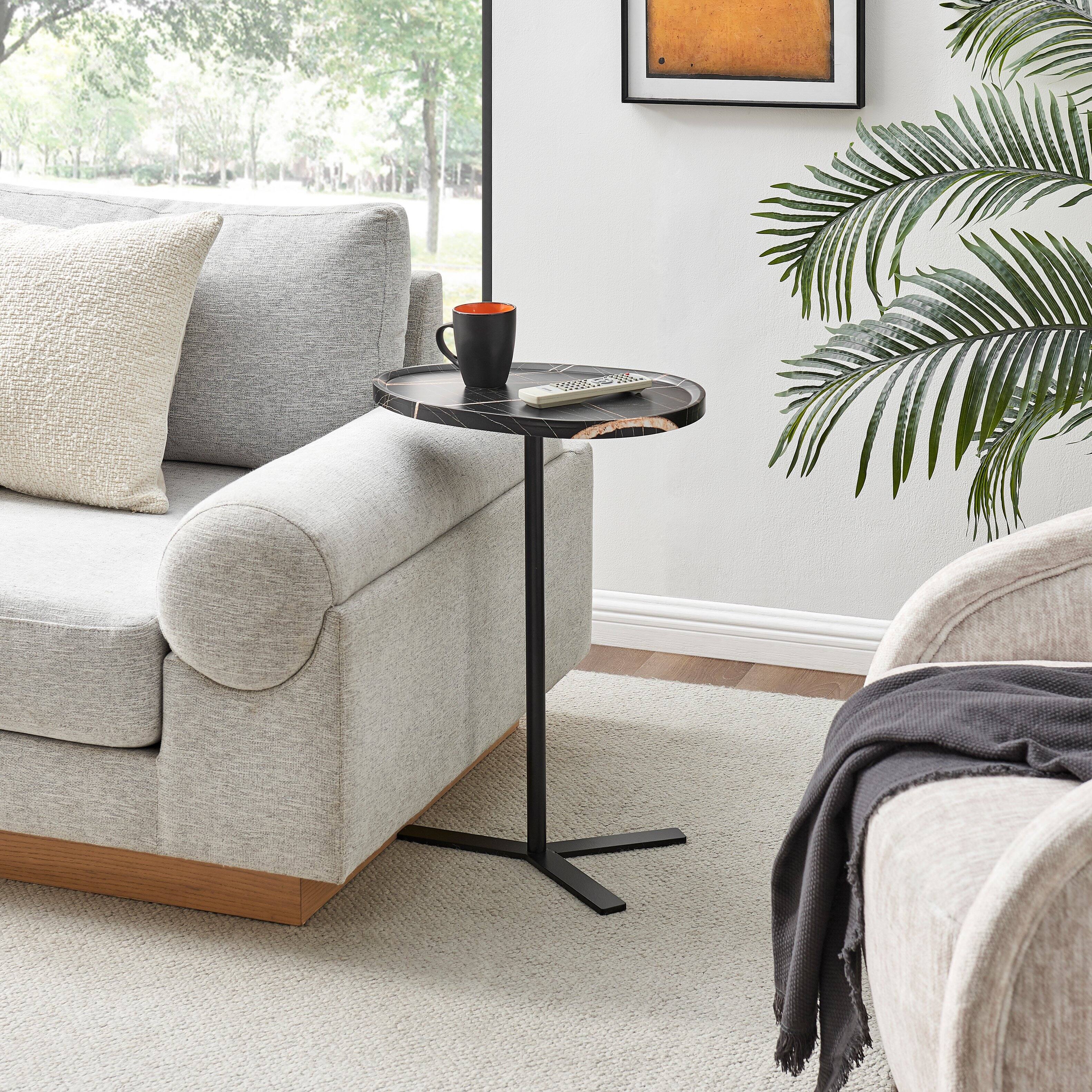Angle. Danya B - Carter Oval Teardrop Couch-Side Accent C-Table - Black Marble/Black - Black Marble/Black.