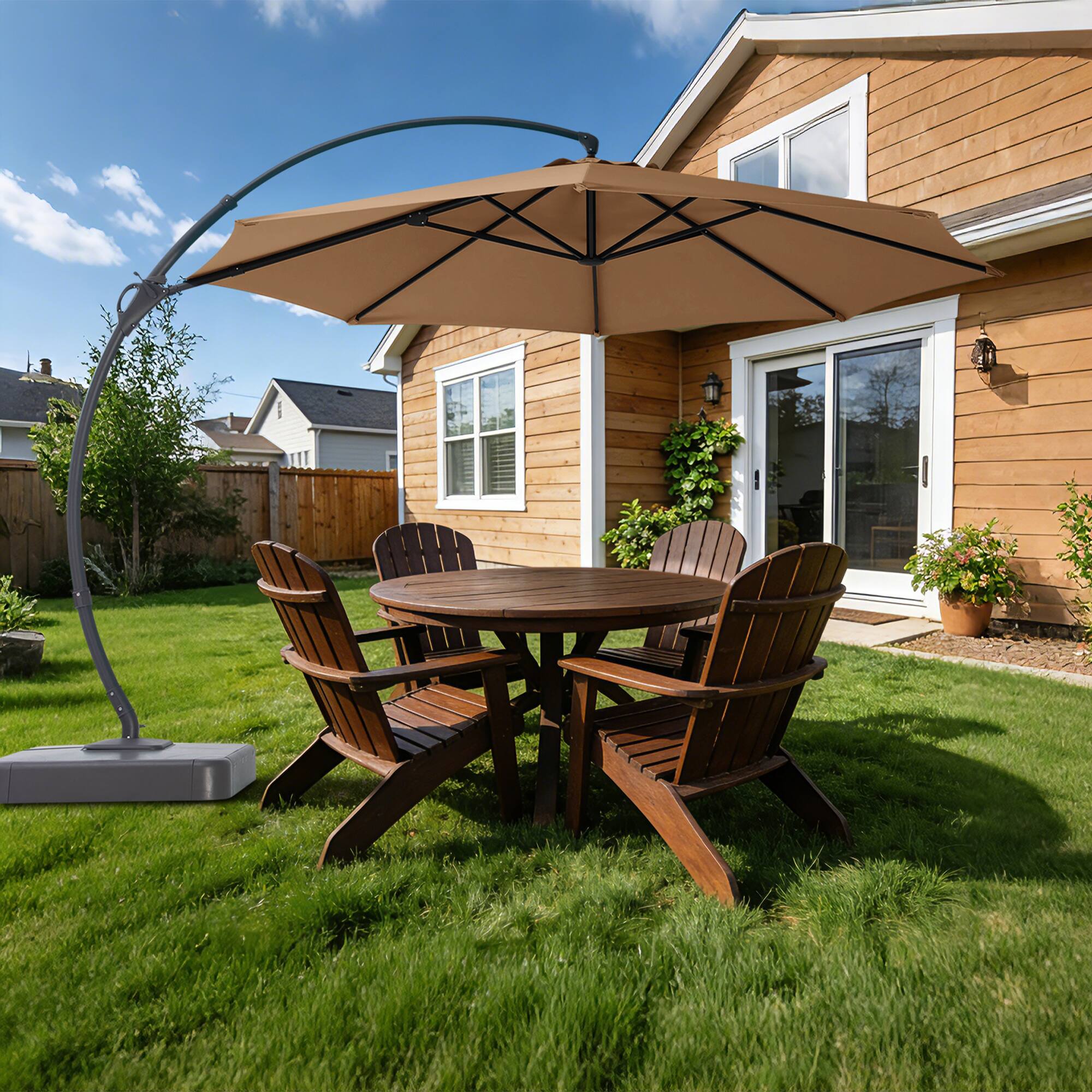 Angle. Yardgrace - 11 FT Heavy Duty Cantilever Patio Umbrella with Base and 360 Rotation for Outdoor Backyard and Pool - Tan.