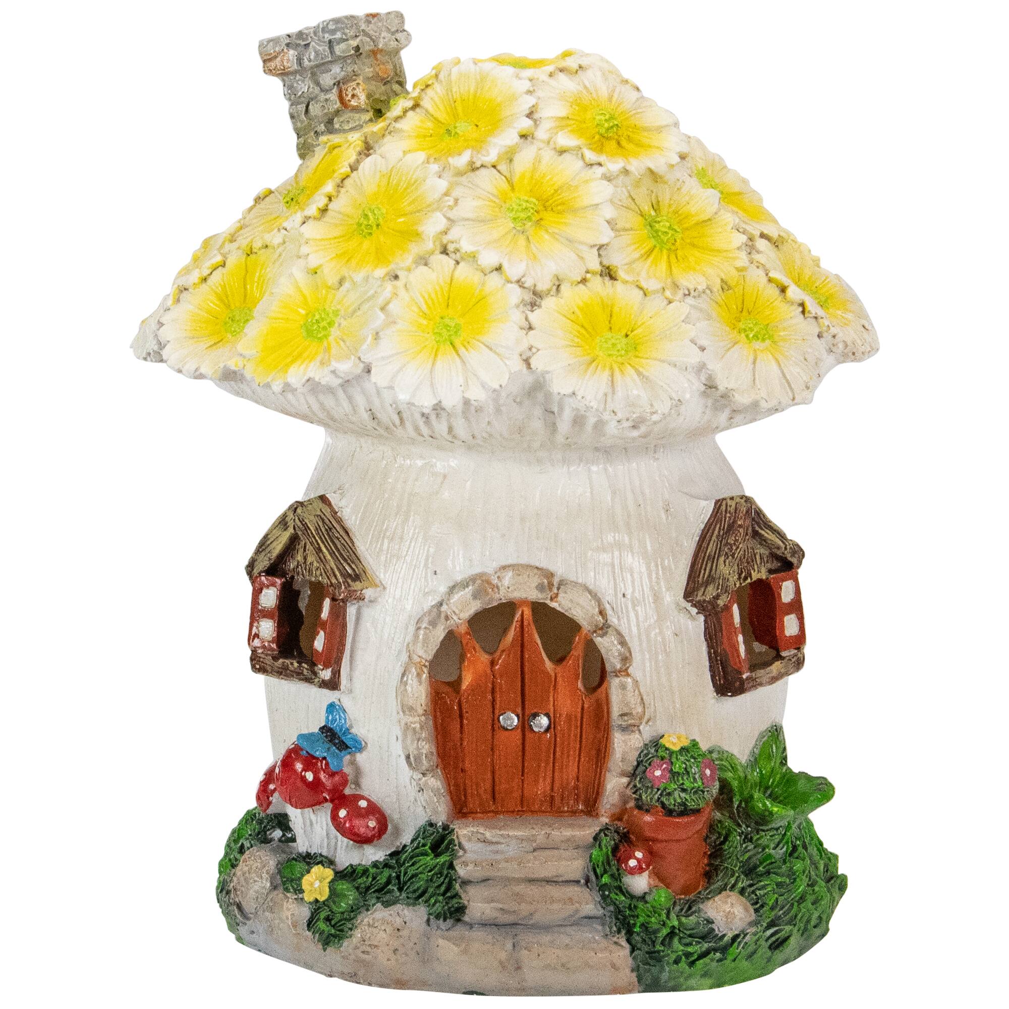 Front. Northlight - 7.25" Solar Lighted Flower House Outdoor Garden Statue - Brown.