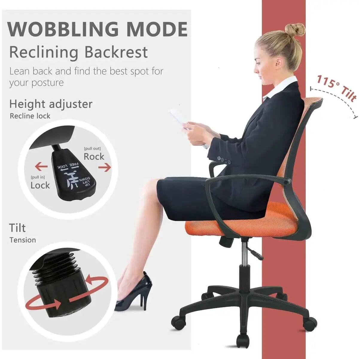 WOBBLING MODE  
Reclining Backrest  
Lean back and find the best spot for your posture  
Height adjuster  
Recline lock  

115° Tilt  

[pull out] Rock  
FREE  
[pull in] DOWN LIFT  
Lock UP  

Tilt  
Tension