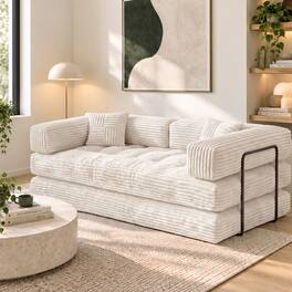 Vipbear - 78.7" Folding Boneless Couch with Fixed-Shape Frame, Corduroy Floor Sofa Loveseat Sleeper - Off-white