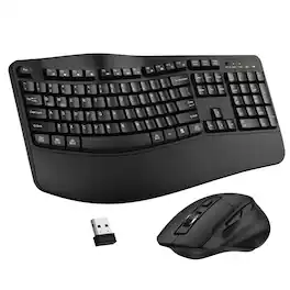 PRIMEPLUS - Wireless Keyboard & Mouse Combo, 2.4G Ergonomic Full-Size Wave Keys with Wrist Rest, 3-Level DPI Mouse for Win/Mac - Black