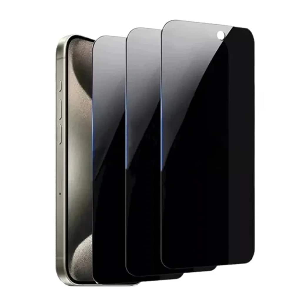 Qixxronics - 3x for iPhone 15 Pro Max Anti Spy Private Tempered Glass Film Privacy Screen Protector - Black