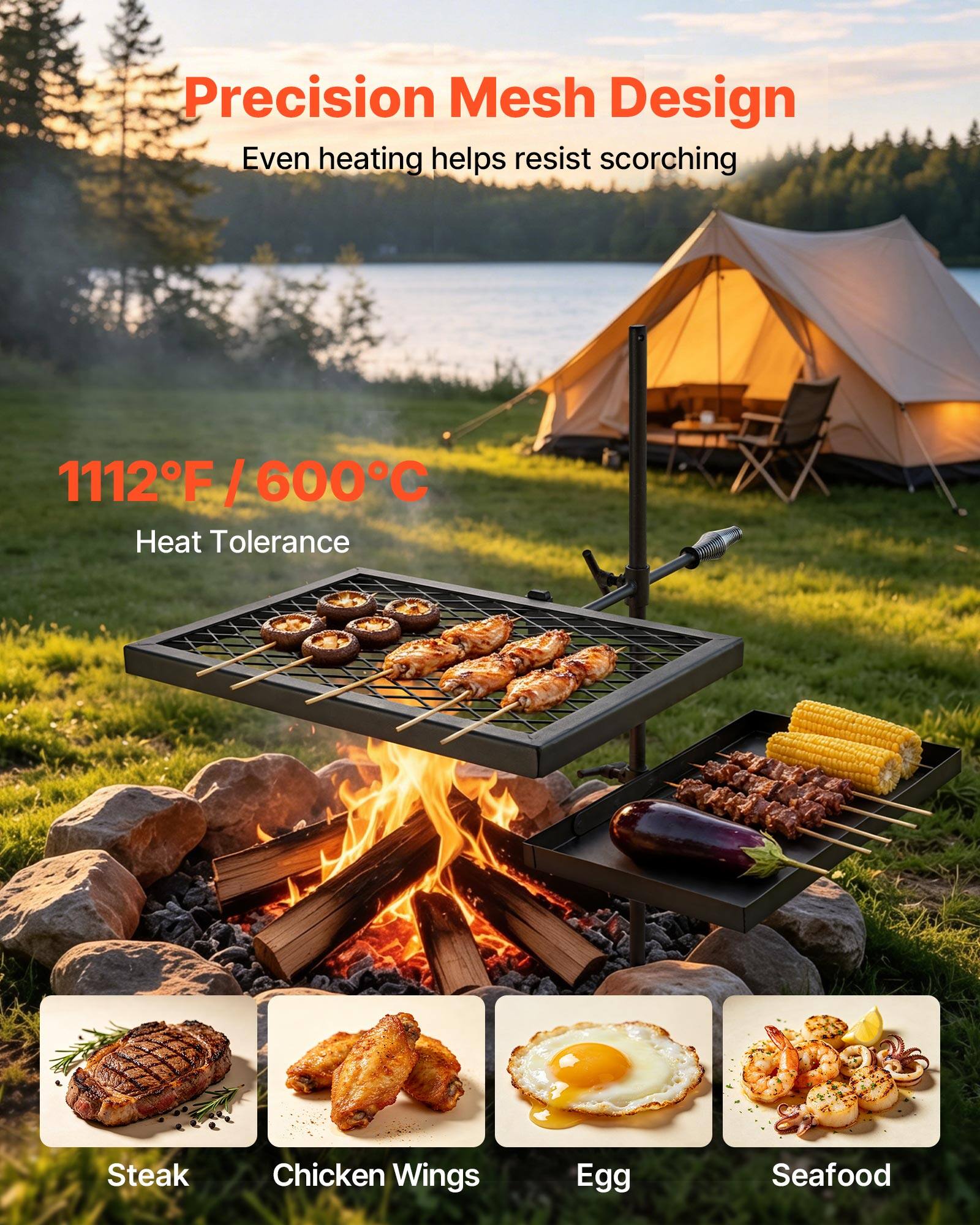 Precision Mesh Design  
Even heating helps resist scorching  

1112°F / 600°C  
Heat Tolerance  

Steak  
Chicken Wings  
Egg  
Seafood