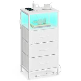 Songmics Home - Nightstand with Charging Station and App-Controlled Adjustable LED Lights, Bed Side Table, 3 Drawer and 1 Open Shelf - Cloud White and Snow White