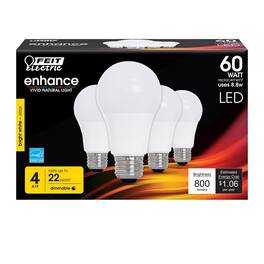 FEIT ELECTRIC - A19 E26 (Medium) LED Bulb Bright White 60 Watt Equivalence 4 pk