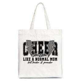 OrnamentallyYou - Cheer Mom Lightning Canvas Tote Bag, Cheerleader Retro Gift Shopper for Proud Sports Mothers - White