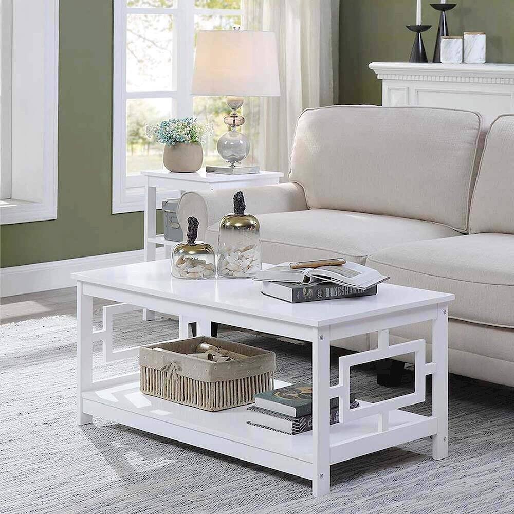 Back. Convenience Concepts - Town Square Coffee Table with Shelf, White - White.