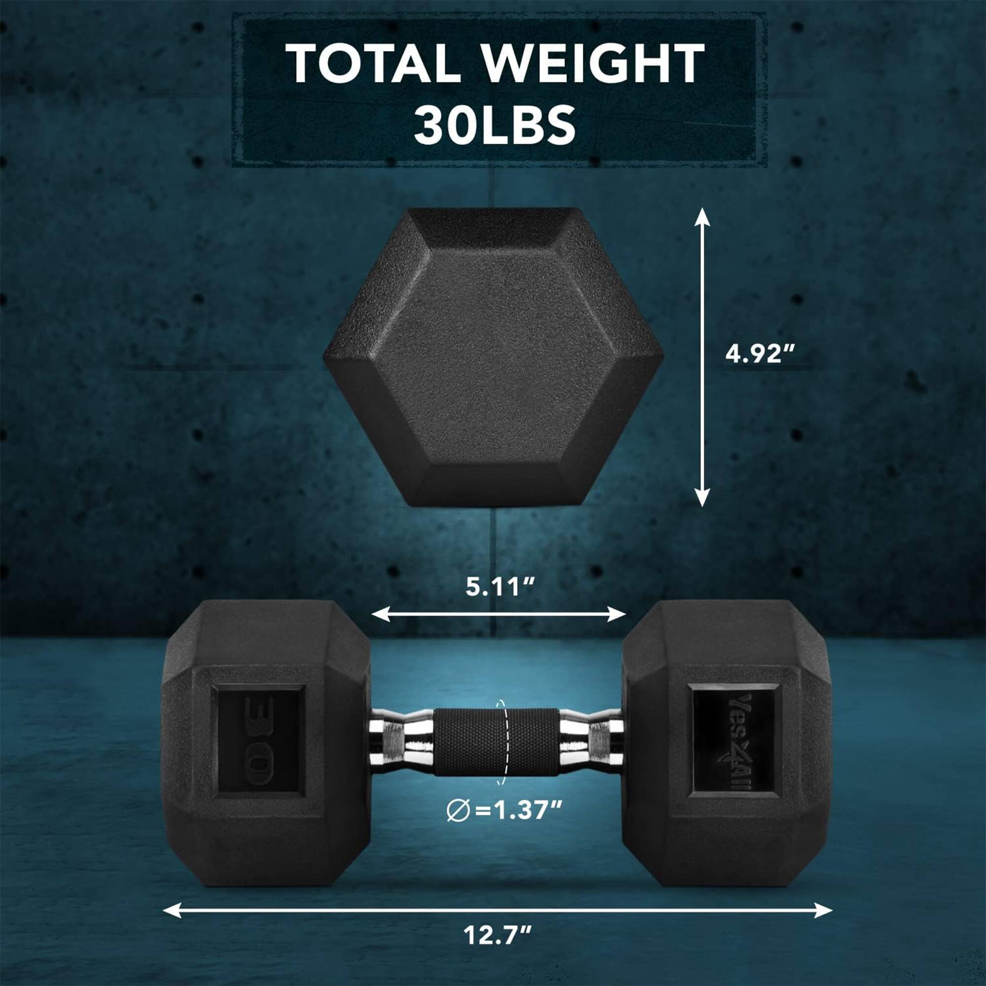 TOTAL WEIGHT 30LBS

4.92"
5.11"
=1.37"
12.7"