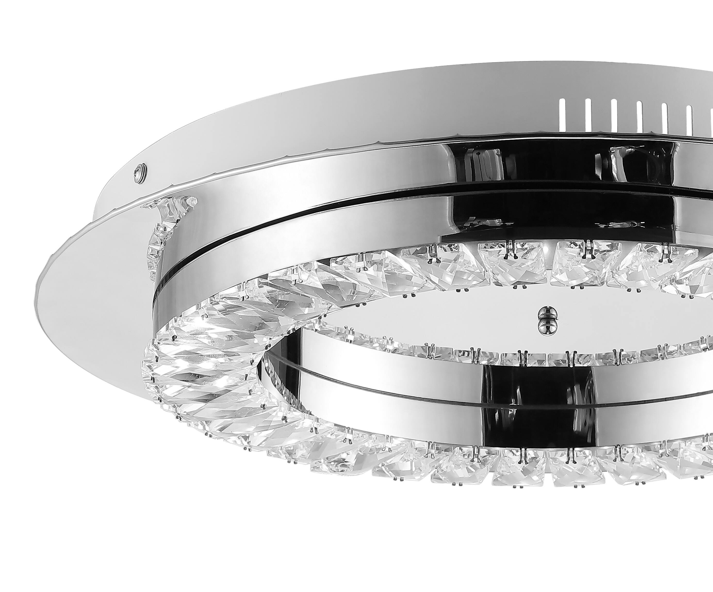 Alt View 4. Jonathan Y - Cristal 18" Integrated Iron/Crystal Glam LED Flush Mount, Chrome/Clear - Chrome.