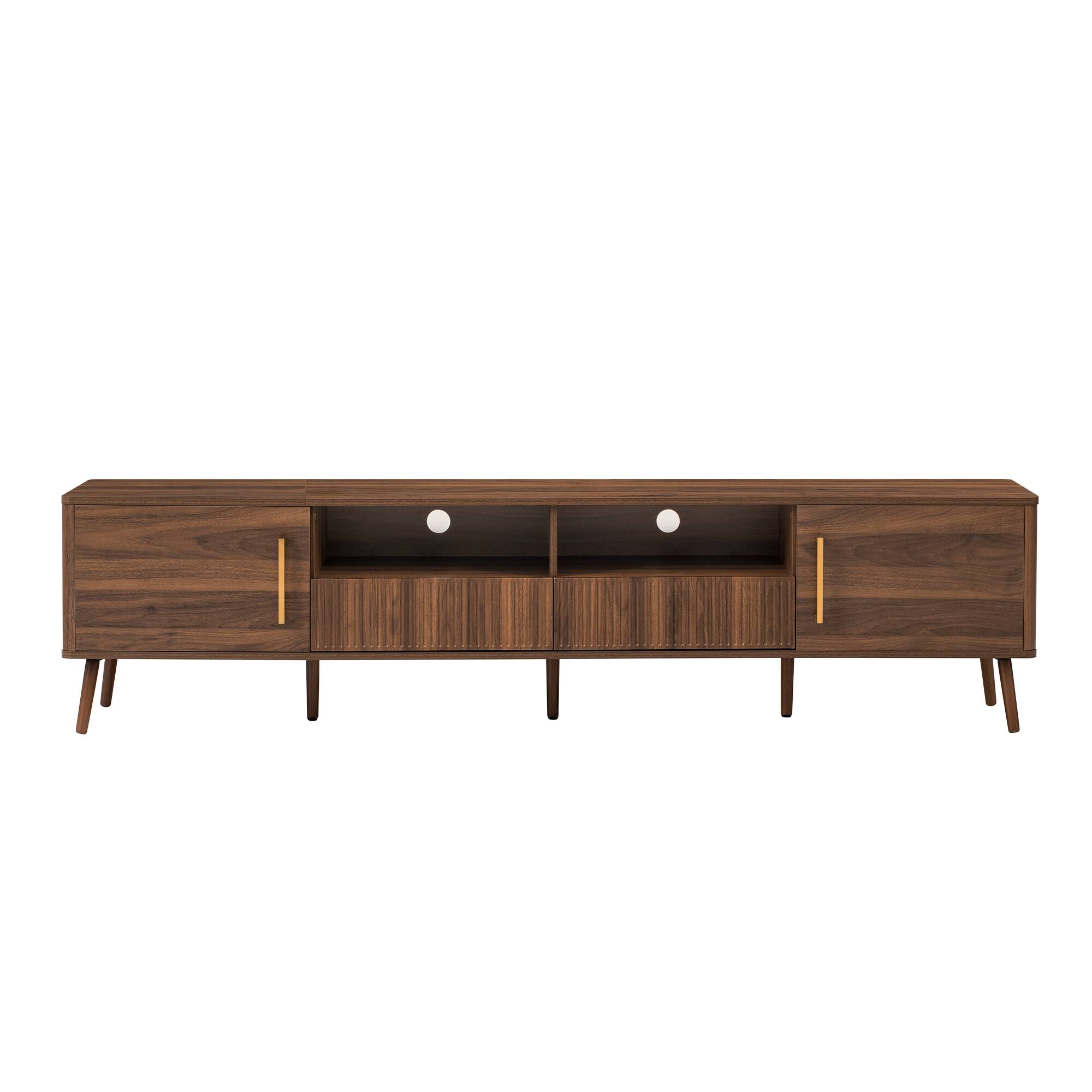 Alt View 3. Z-Edge - TV Stand for TVs up to 85", Modern Entertainment Center with 2 Drawers and 2 Cabinets, Media Console for Living Room - Walnut.