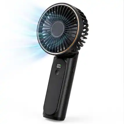 Front. Luminuxe - Portable Handheld Fan USB Rechargeable Foldable Fan 4000mAh Battery Ultra Quiet 6-Speed Wind LED Display Mini Travel Fan - Black.