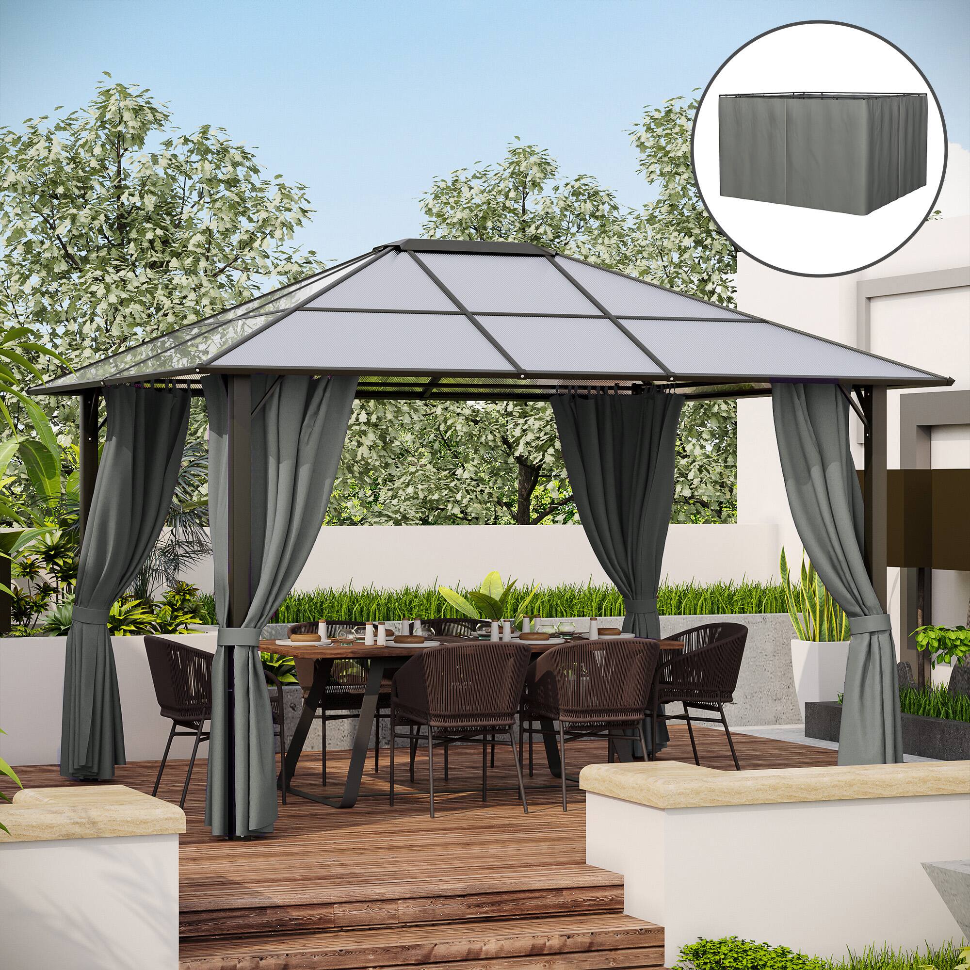 Alt View 1. Outsunny - 10' x 12' Universal Gazebo Sidewall Set with Panels, Hooks and C-Rings Included for Pergolas and Cabanas - Dark Gray.
