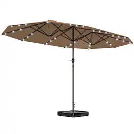 Outsunny - Parasol 14.4 ft. Double-Sided Sun Umbrella with Base - Khaki