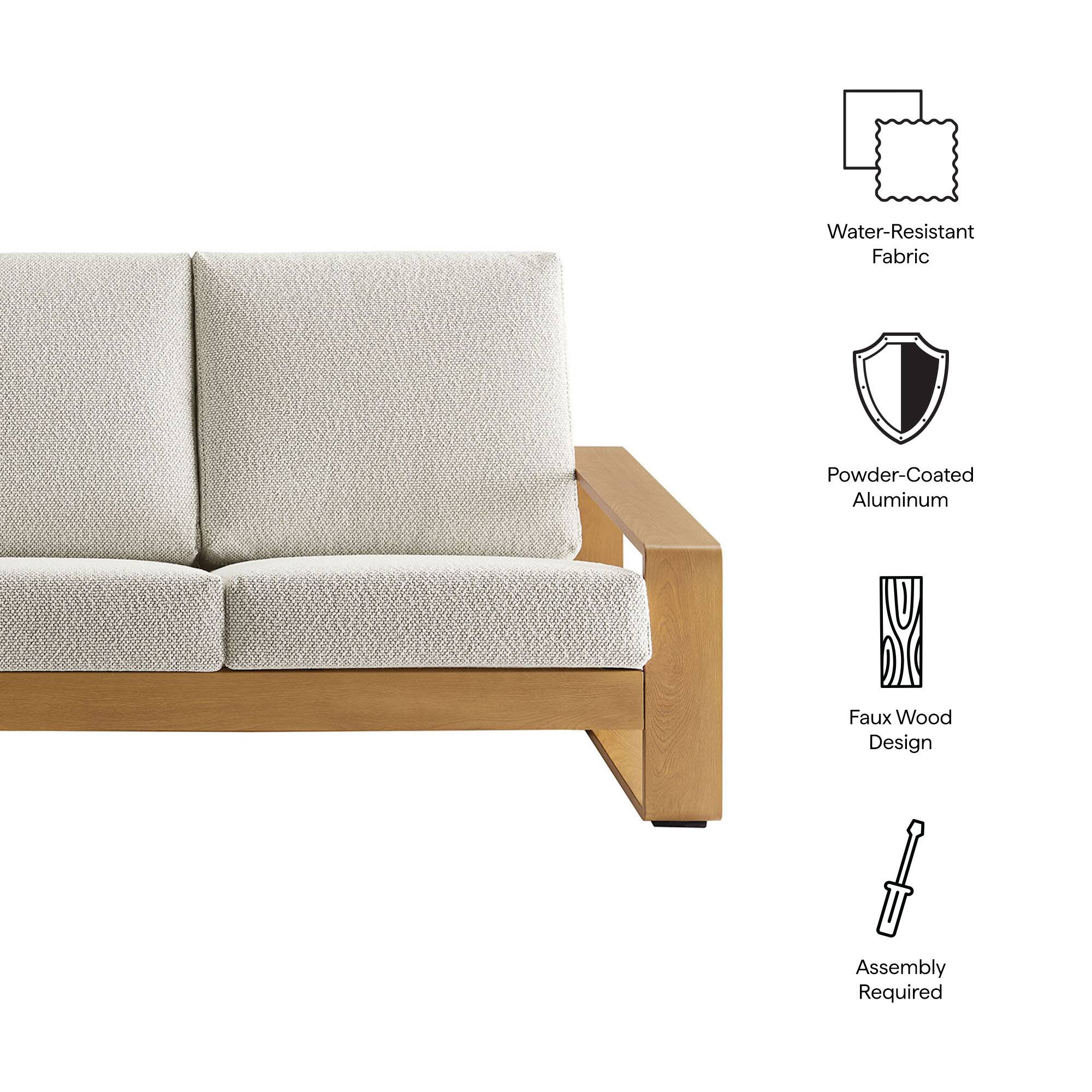 Water-Resistant Fabric  
Powder-Coated Aluminum  
Faux Wood Design  
Assembly Required