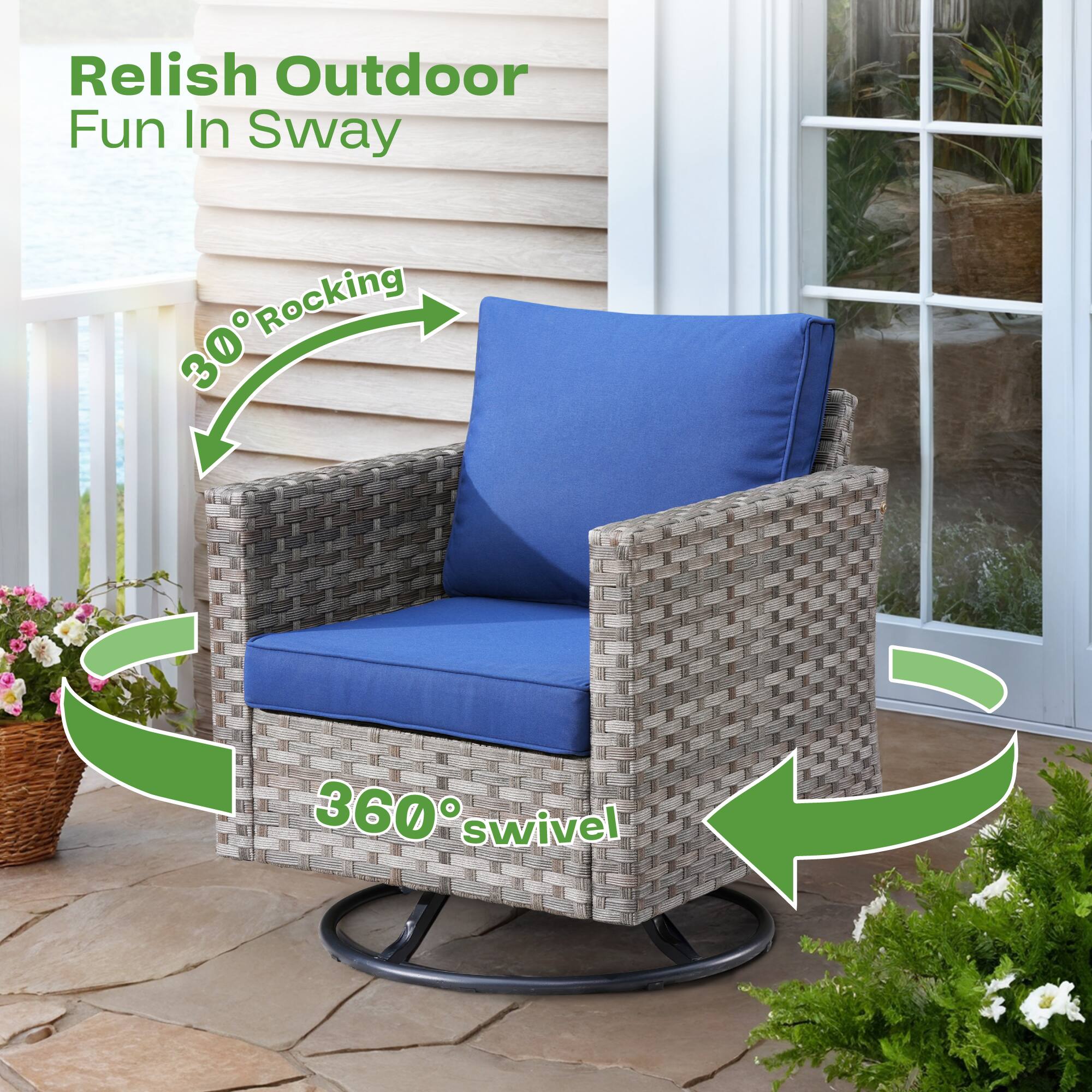 Relish Outdoor Fun In Sway

30° Rocking

360° Swivel